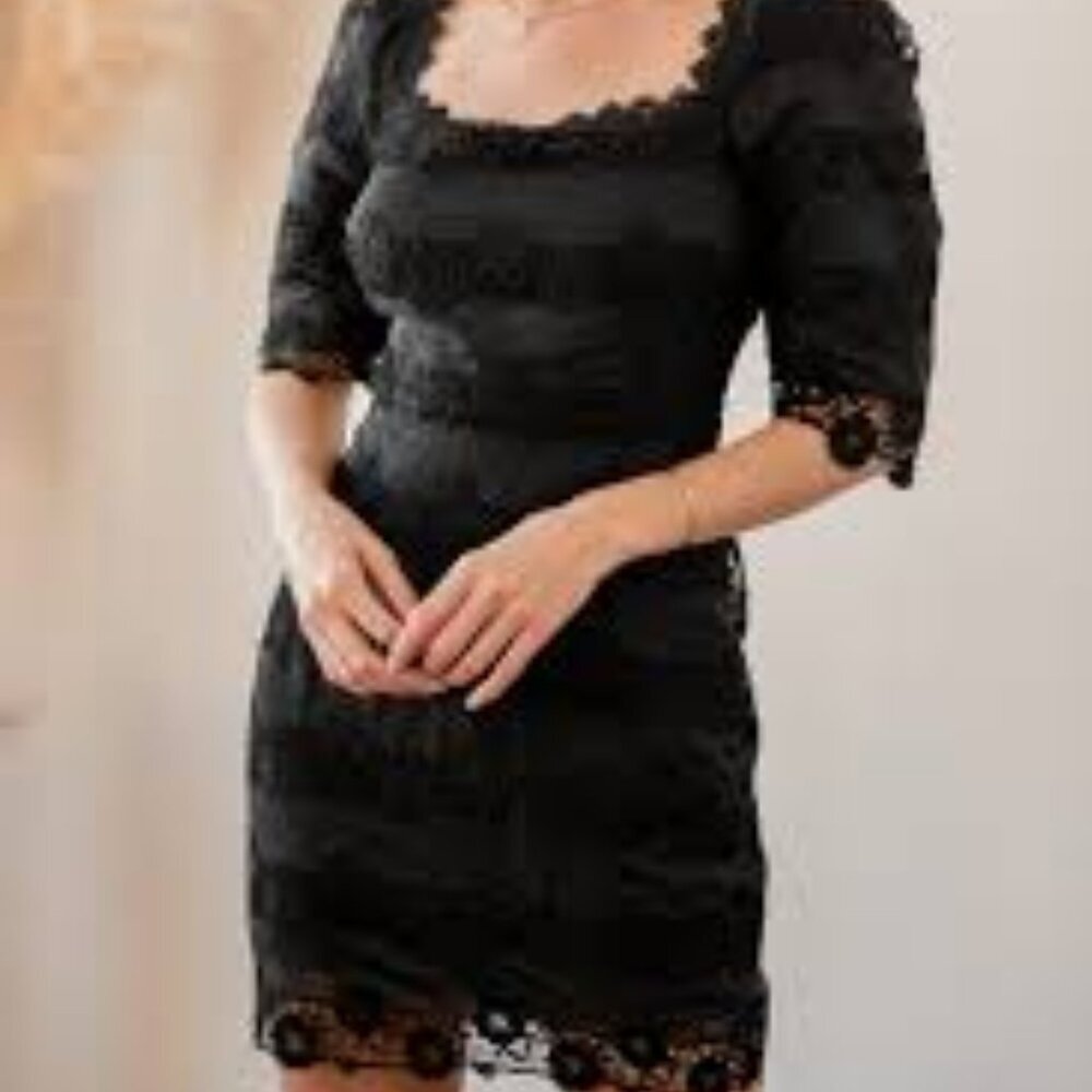 ✅ Lulus Black Eyelet Puff Sleeves Mini Dress SIZE X-SMALL‎
